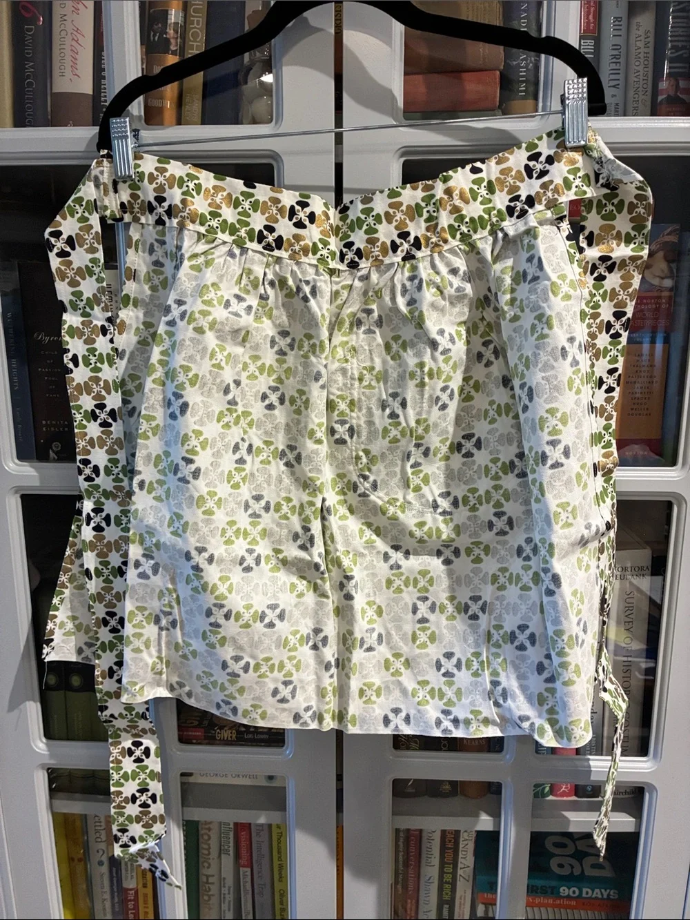 VINTAGE Green, Gold, & White Floral Tie-Waist Apron